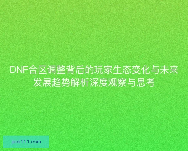 DNF合区调整背后的玩家生态变化与未来发展趋势解析深度观察与思考